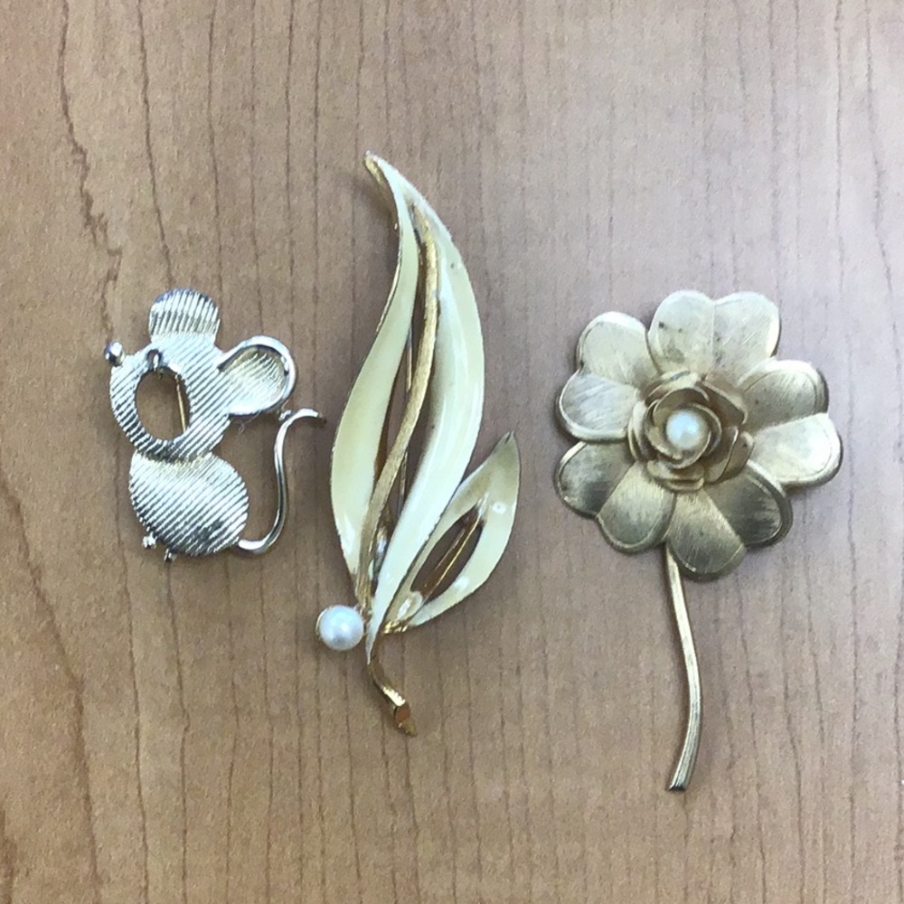 Lot of 3 Gold Vintage Brooches